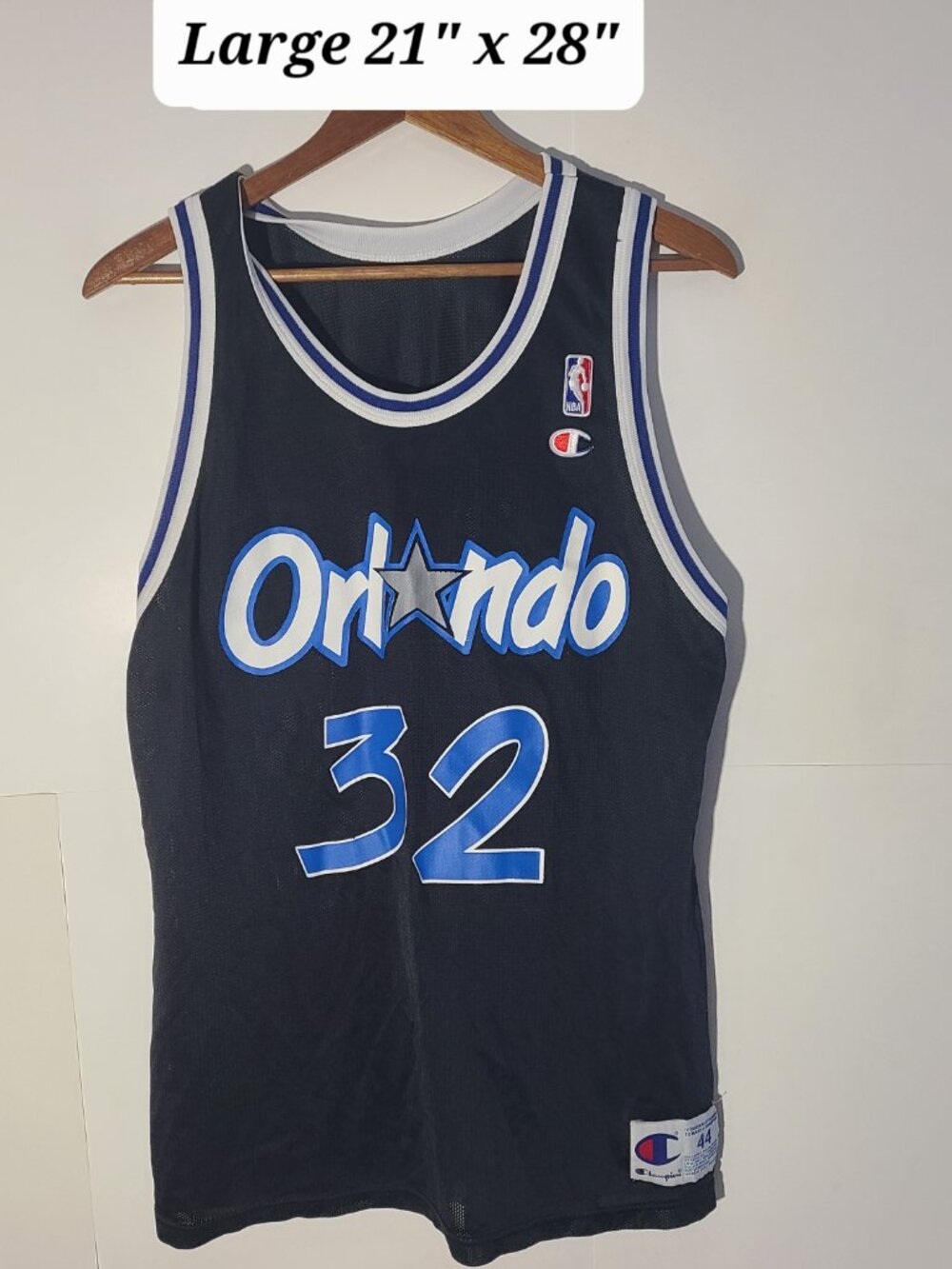 Vintage 90s Shaquille O’Neal Orlando Magic Champion Jersey Sz 44 Large Made/USA